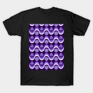 Retro Inspired D20 Dice and Color Wave Seamless Pattern - Indigo T-Shirt